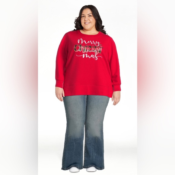 Holiday Time women’s Merry Christmas long sleeve graphic top; size: xxxl(23) - Picture 1 of 3